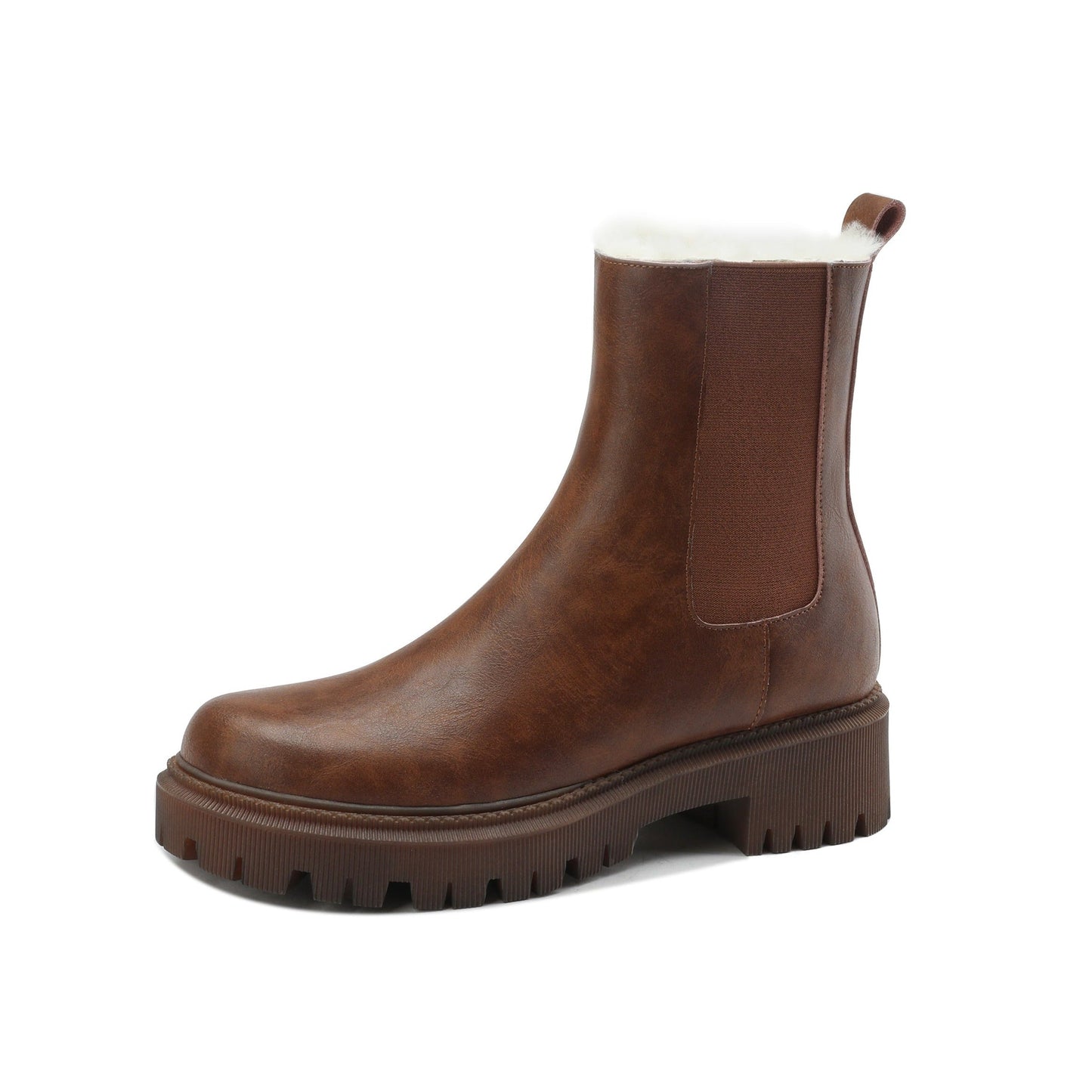 Nine Seven Handmade Women's Genuine Leather Pull On Round Toe Low Block Heel Platform Boots