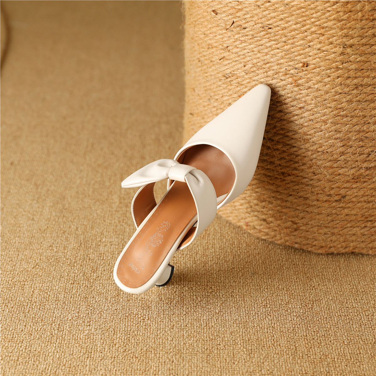 Nine Seven Women's Handmade Bowknot Slip On Pointed Toe Mid Heel Weeding Sandal Shoes