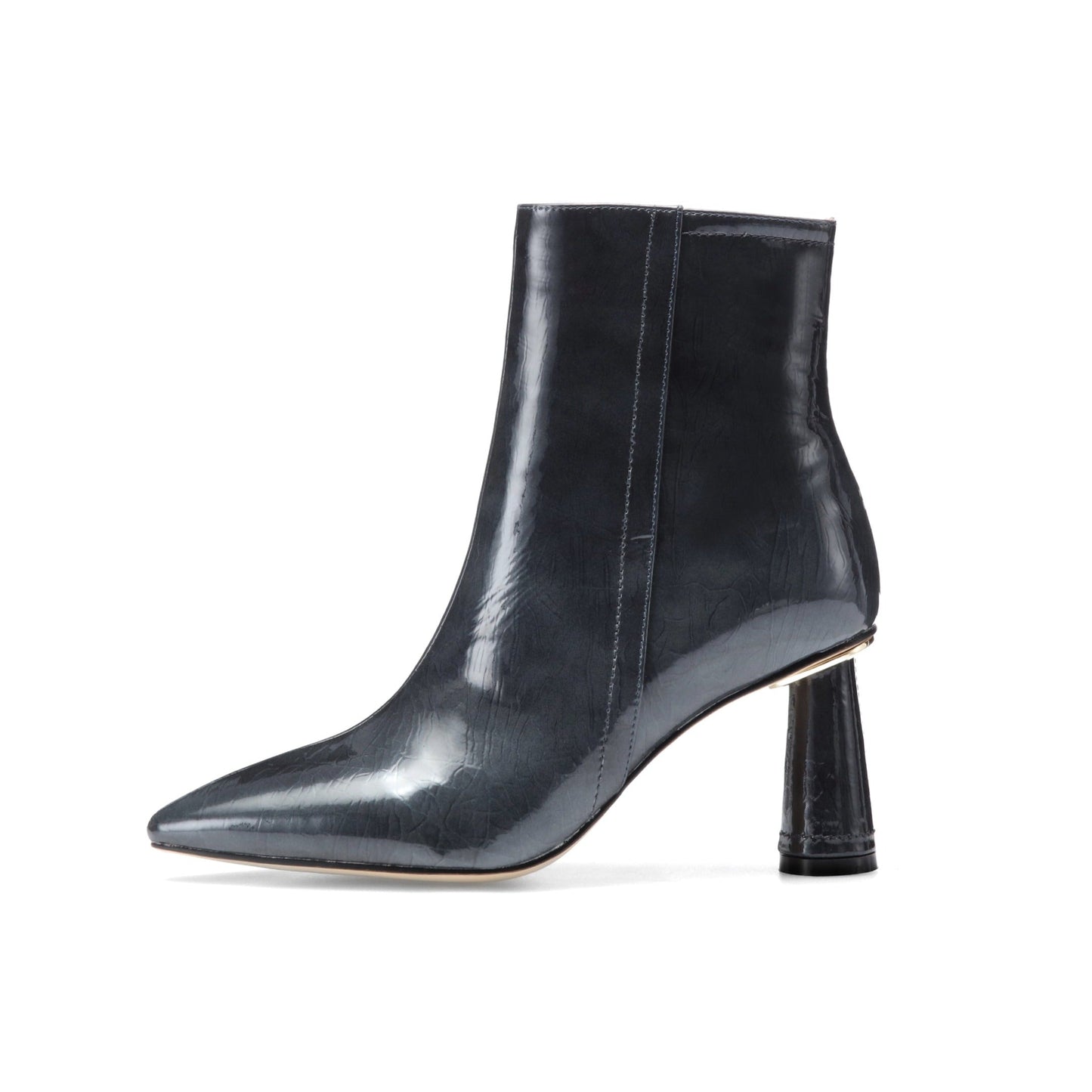 Nine Seven Women's Patent Leather Handmade Elegant High Cylindrical Heel Pointed Toe Side Zip Up Short Dressing Boots