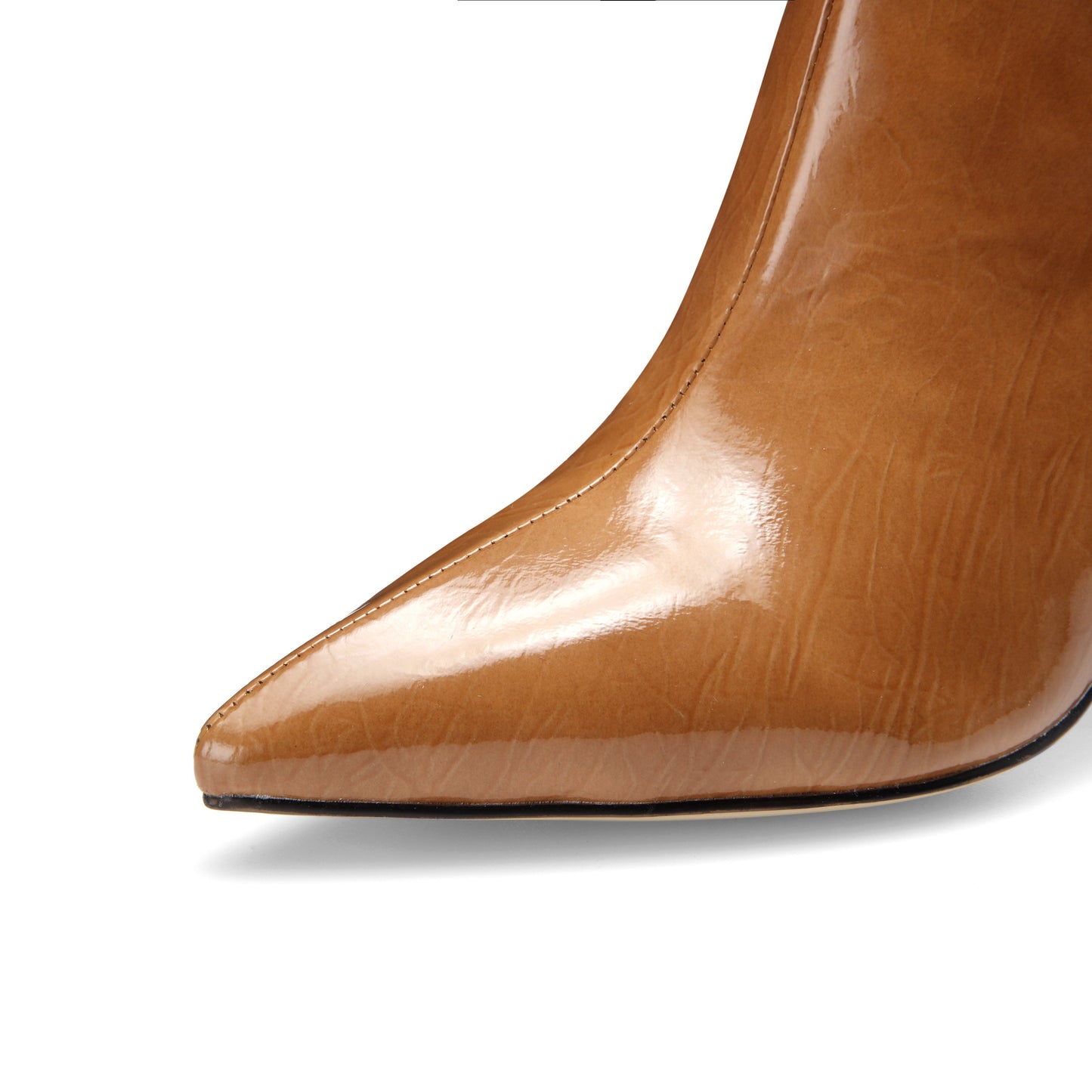 Nine Seven Women's Patent Leather Handmade Elegant High Cylindrical Heel Pointed Toe Side Zip Up Short Dressing Boots