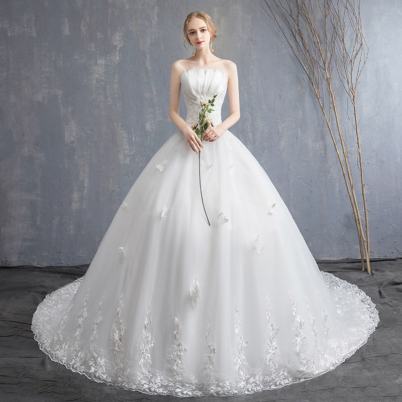 Nine Seven Ruffle Appliques Bridal A-Line Tube Top Princess Wedding Dress