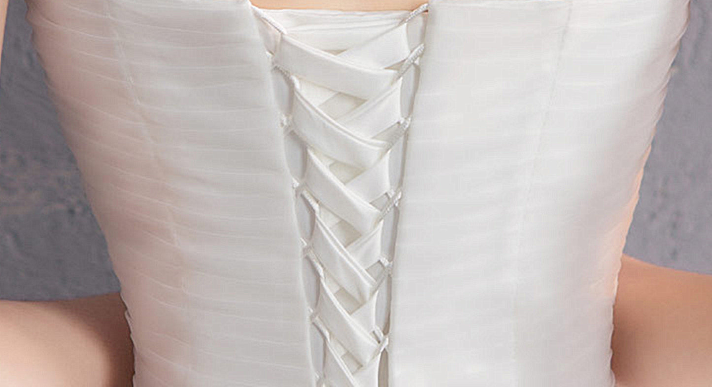 Nine Seven Tube Top Pleated Elegant Simple Design Sleeveless A-Line Beach Lawn Wedding Dress