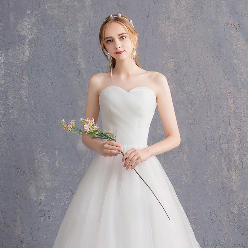 Nine Seven Tube Top Pleated Elegant Simple Design Sleeveless A-Line Beach Lawn Wedding Dress
