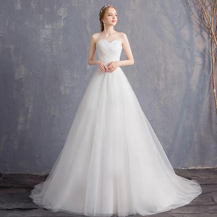 Nine Seven Tube Top Pleated Elegant Simple Design Sleeveless A-Line Beach Lawn Wedding Dress