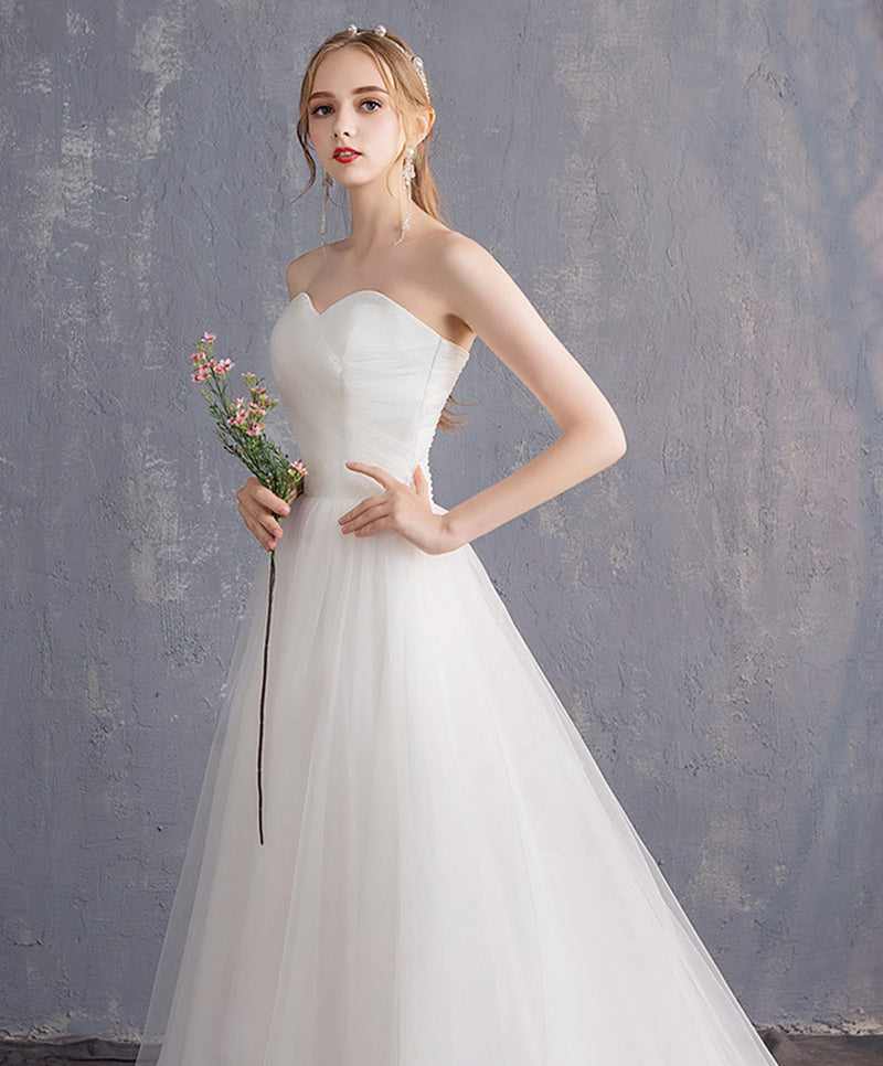 Nine Seven Tube Top Pleated Elegant Simple Design Sleeveless A-Line Beach Lawn Wedding Dress
