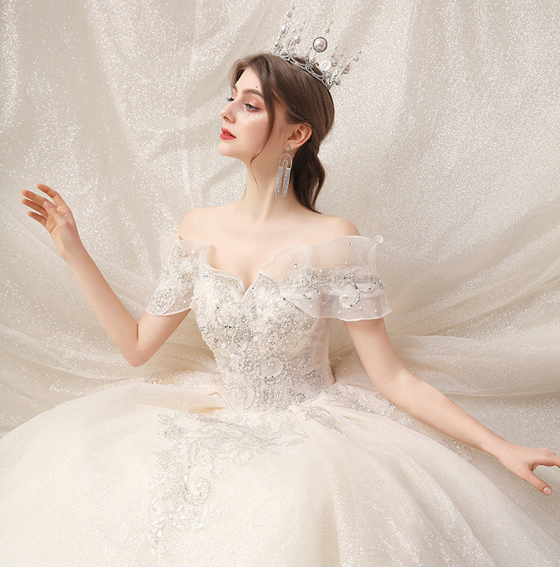 Nine Seven Bridal Dress Appliques Pearl Sequines Decor Lace Up Off Shoulder Ball Grown Wedding Dress