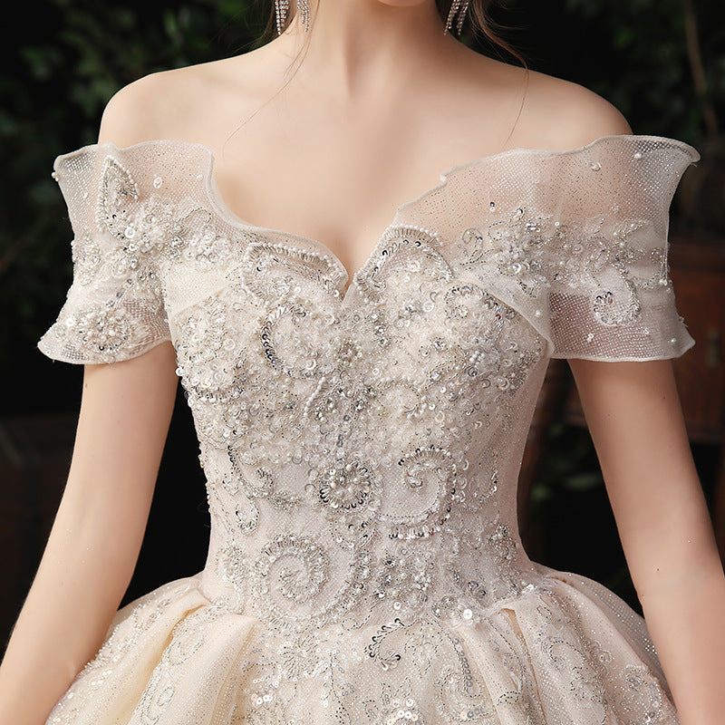 Nine Seven Bridal Dress Appliques Pearl Sequines Decor Lace Up Off Shoulder Ball Grown Wedding Dress