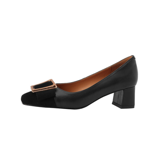 Nine Seven Women's Handmade Genuine Leather Chunky Heel Suede Square Toe Pumps Shoes