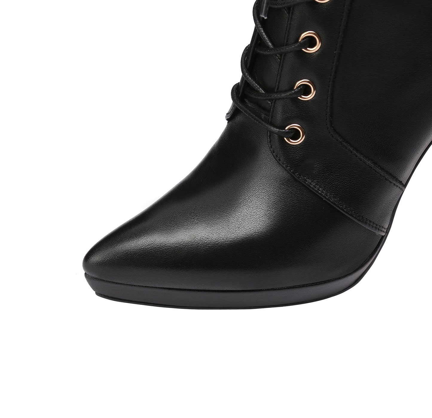 Nine Seven Handmade Women's Genuine Leather Belt Front Lace Up Side Zipper Pointed Toe Platform High Stiletto Heel Ankle Boots Shoes