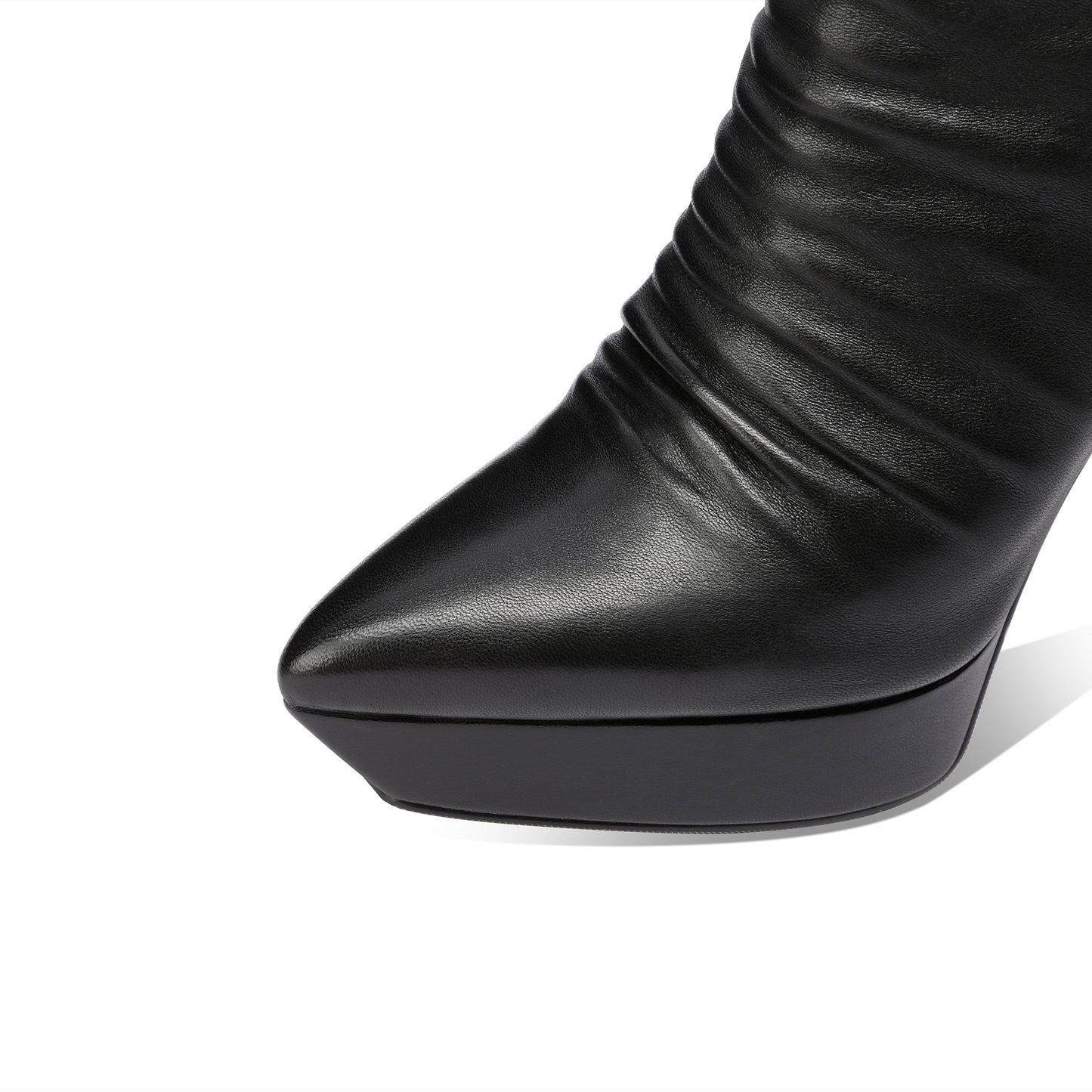 Nine Seven Handmade Women's Genuime Leather Platform Plicated Side Zipper Pointed Toe High Stiletto Heel Ankle Boots