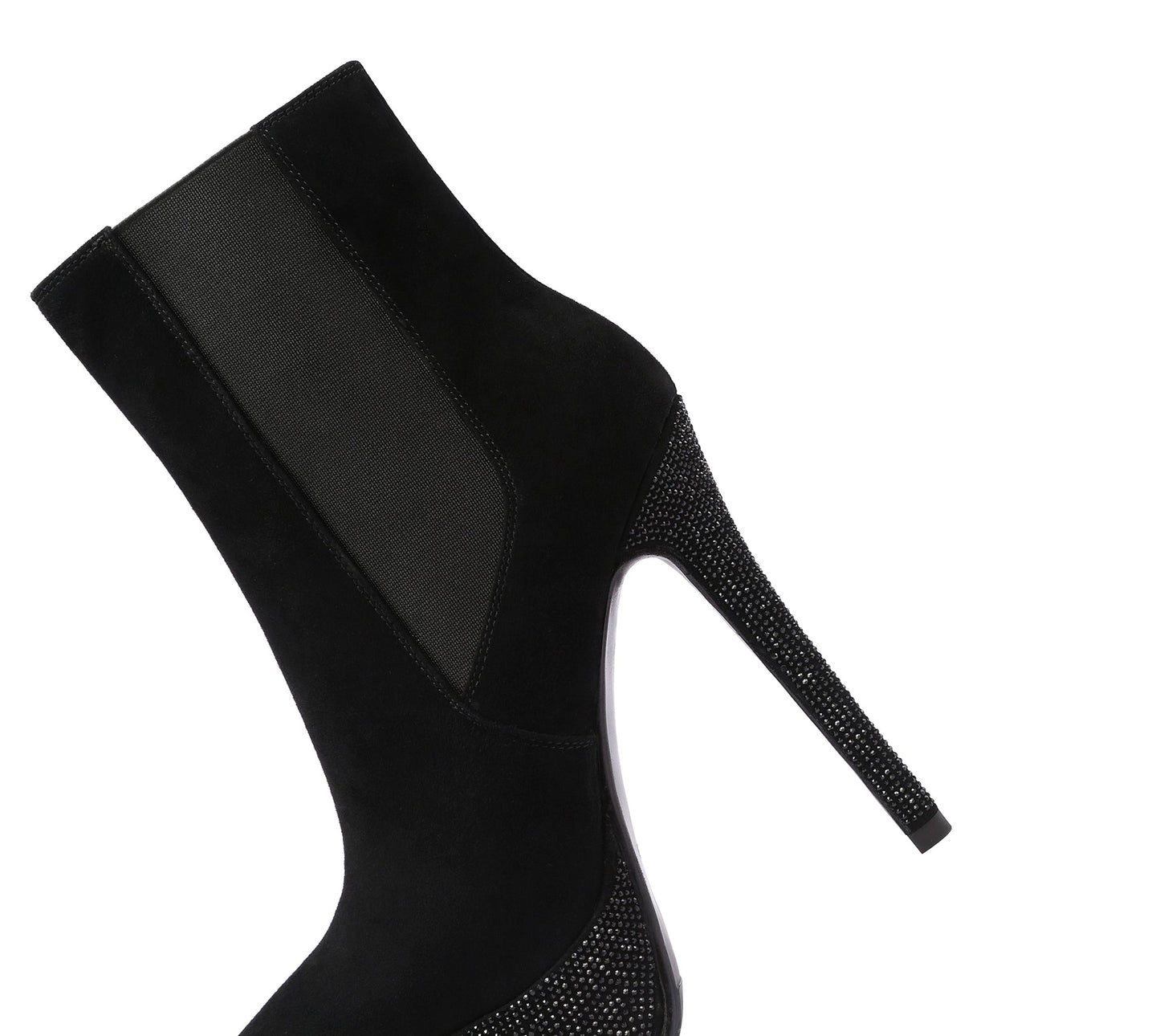 Nine Seven Handmade Women's Suede Leather Rhinestones Platform Pull On Pointed Toe High Stiletto Heel Ankle Boots