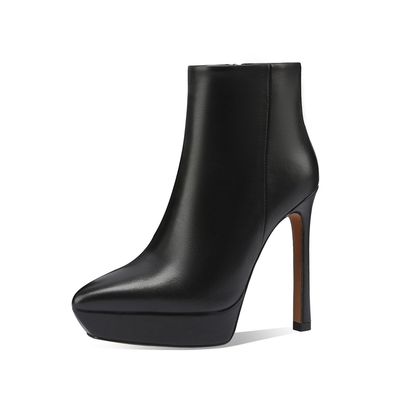 Nine Seven Handmade Women's Genuime Leather Platform Side Zipper Pointed Toe High Stiletto Heel Ankle Boots Shoes