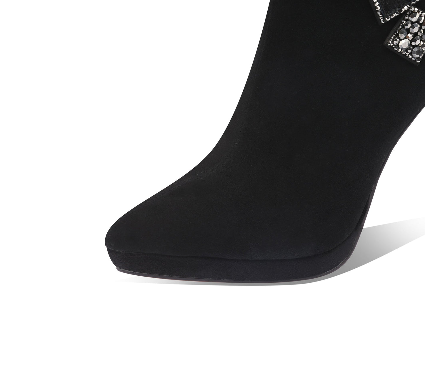 Nine Seven Handmade Women's Suede Leather Cube Rhinestones Side Zipper Pointed Toe Platform High Stiletto Heel Ankle Boots