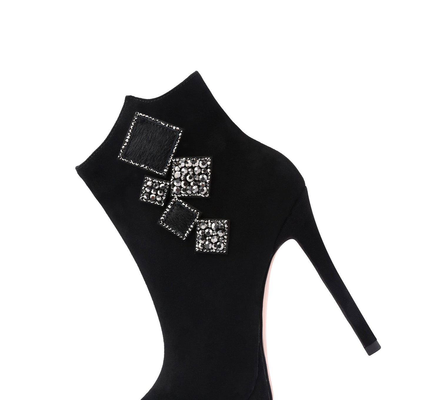 Nine Seven Handmade Women's Suede Leather Cube Rhinestones Side Zipper Pointed Toe Platform High Stiletto Heel Ankle Boots