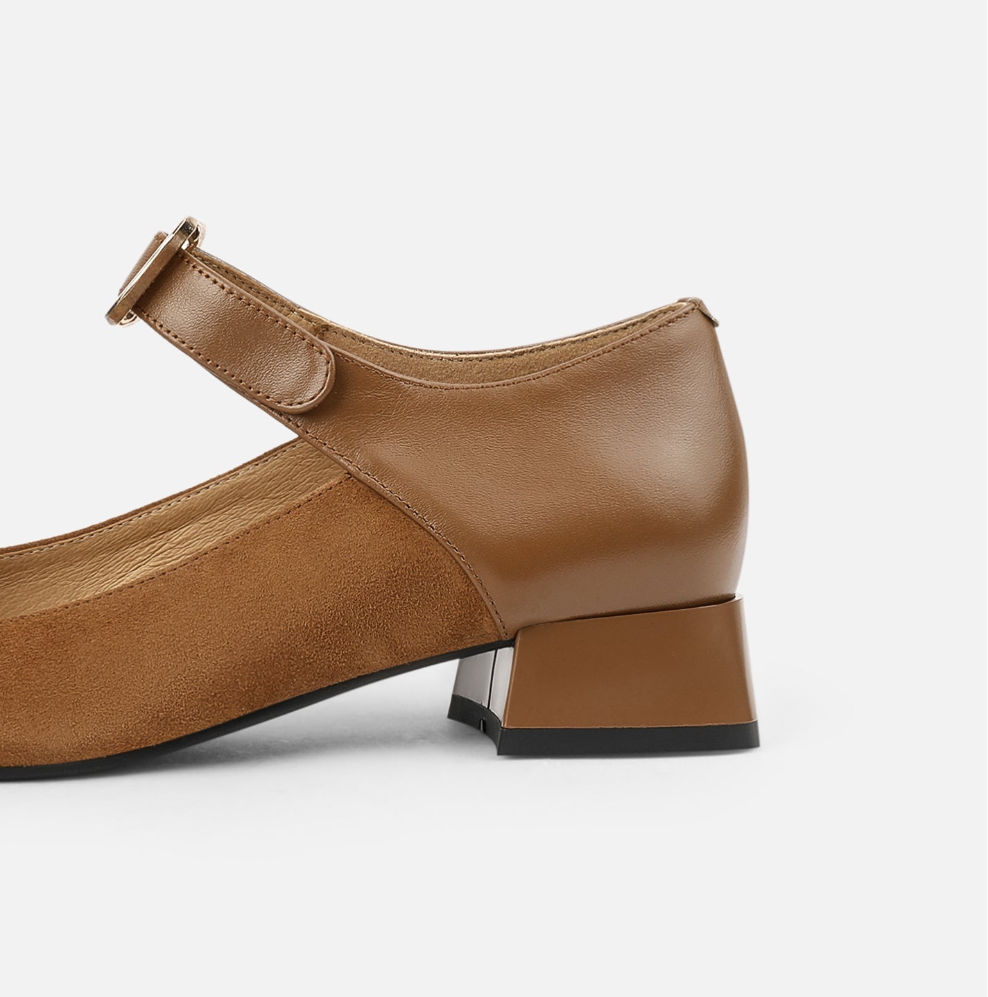 Nine Seven Women's Square Toe Genuine & Suede Leather Handmade Buckle Belt Low Chunky Heels Vintage Pumps Shoes