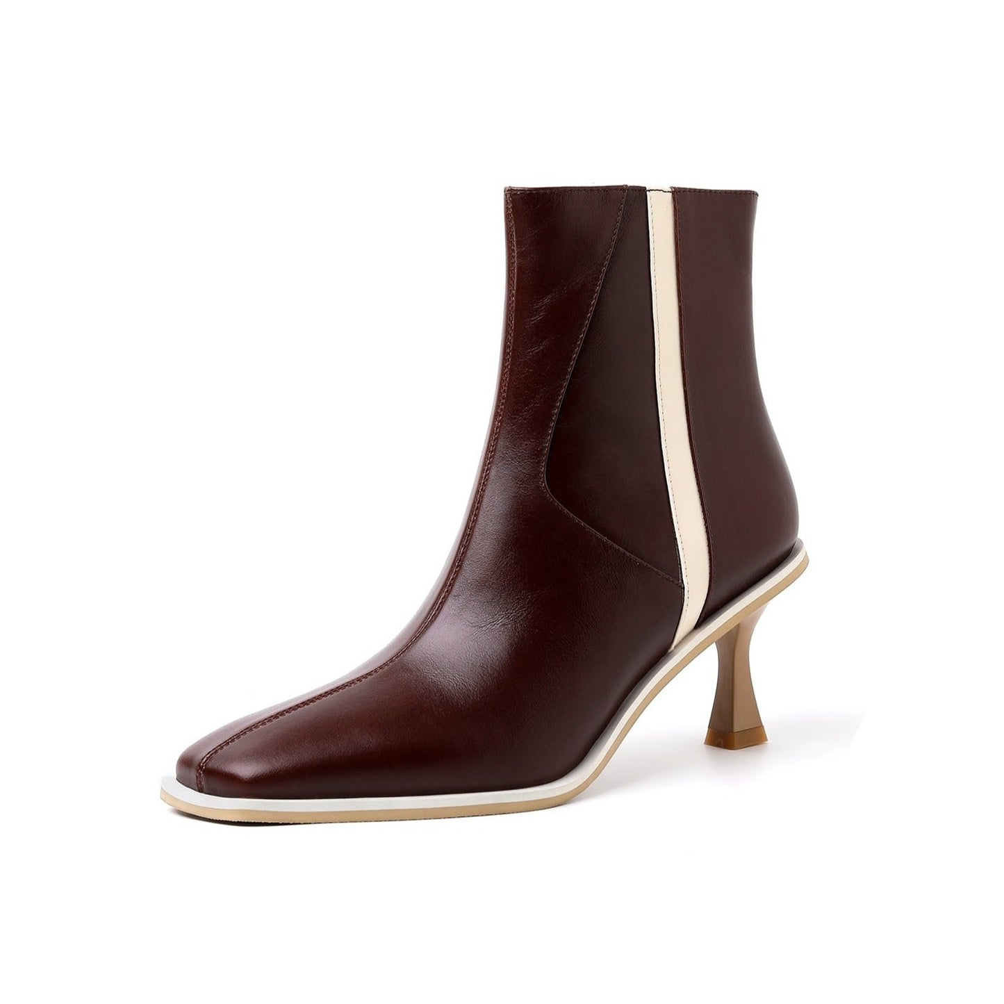 Nine Seven Women's Genuine Leather Square Toe Handmade Stiletto Heels Side Zip Up Chic Ankle Boots