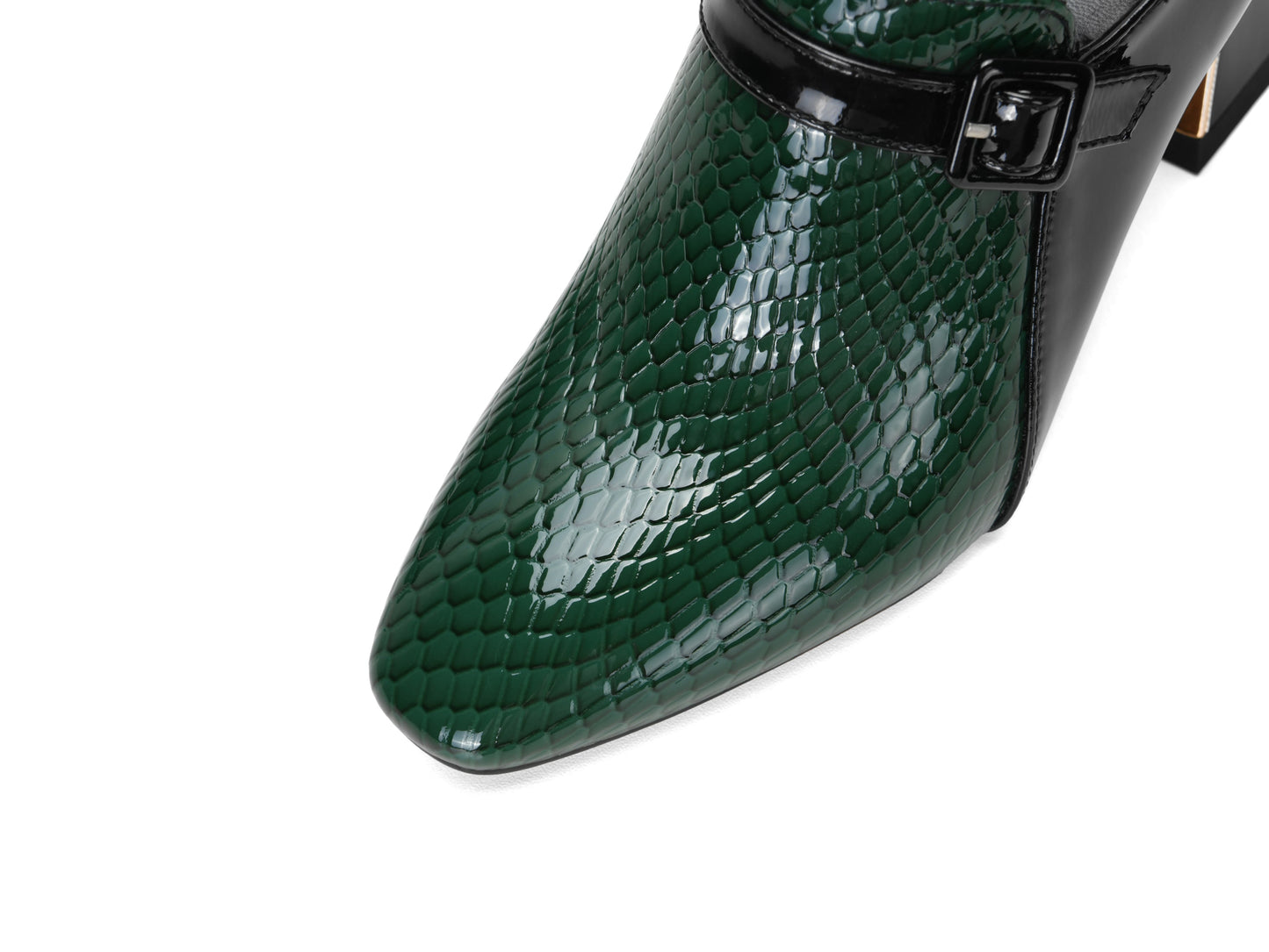 Nine Seven Women's Genuine Leather Round Toe Handmade Buckle Side Zipper Multi-Colored Mid Chunky Heel Stylish Pumps Shoes