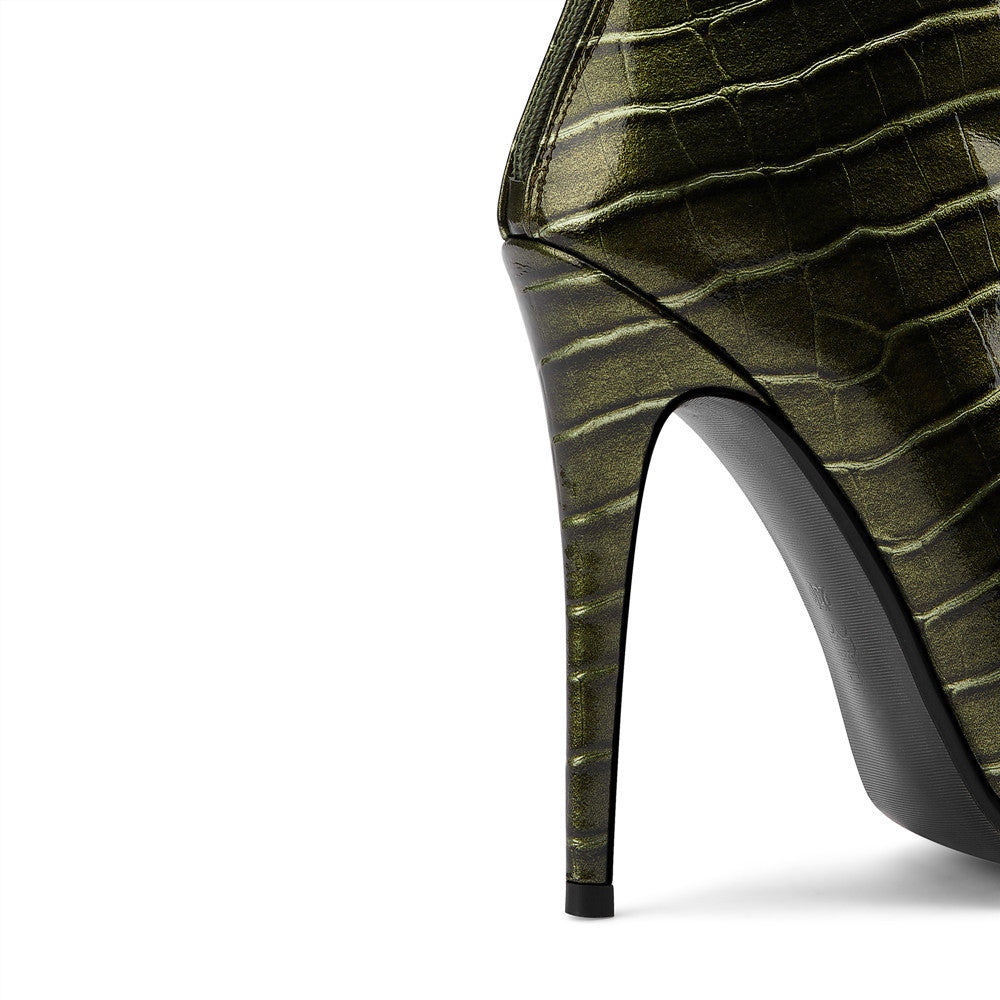 Nine Seven Women's Handmade Microfiber Leather Glossy Pointed Toe High Stiletto Heel Back Zip Stylish Plus-size Customized Circumference Knee High Boots