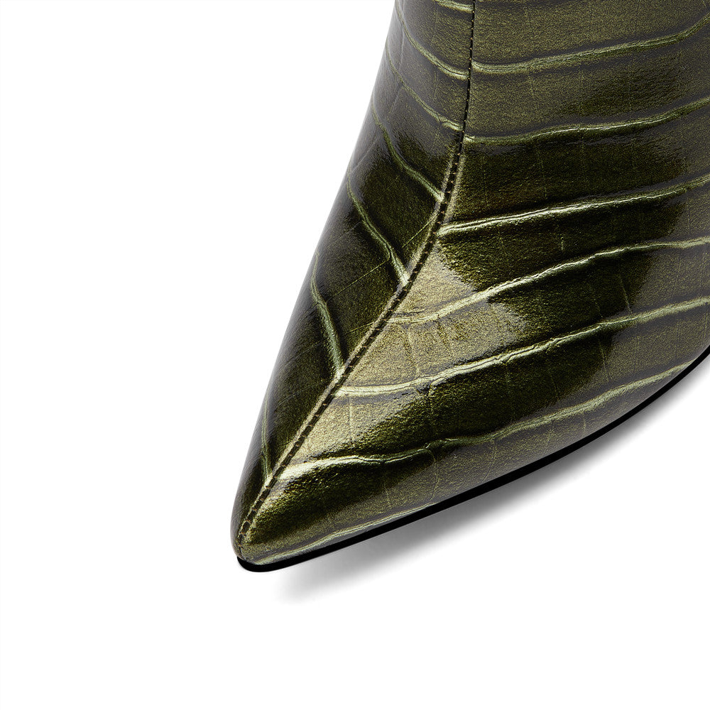 Nine Seven Women's Handmade Microfiber Leather Glossy Pointed Toe High Stiletto Heel Back Zip Stylish Plus-size Customized Circumference Knee High Boots