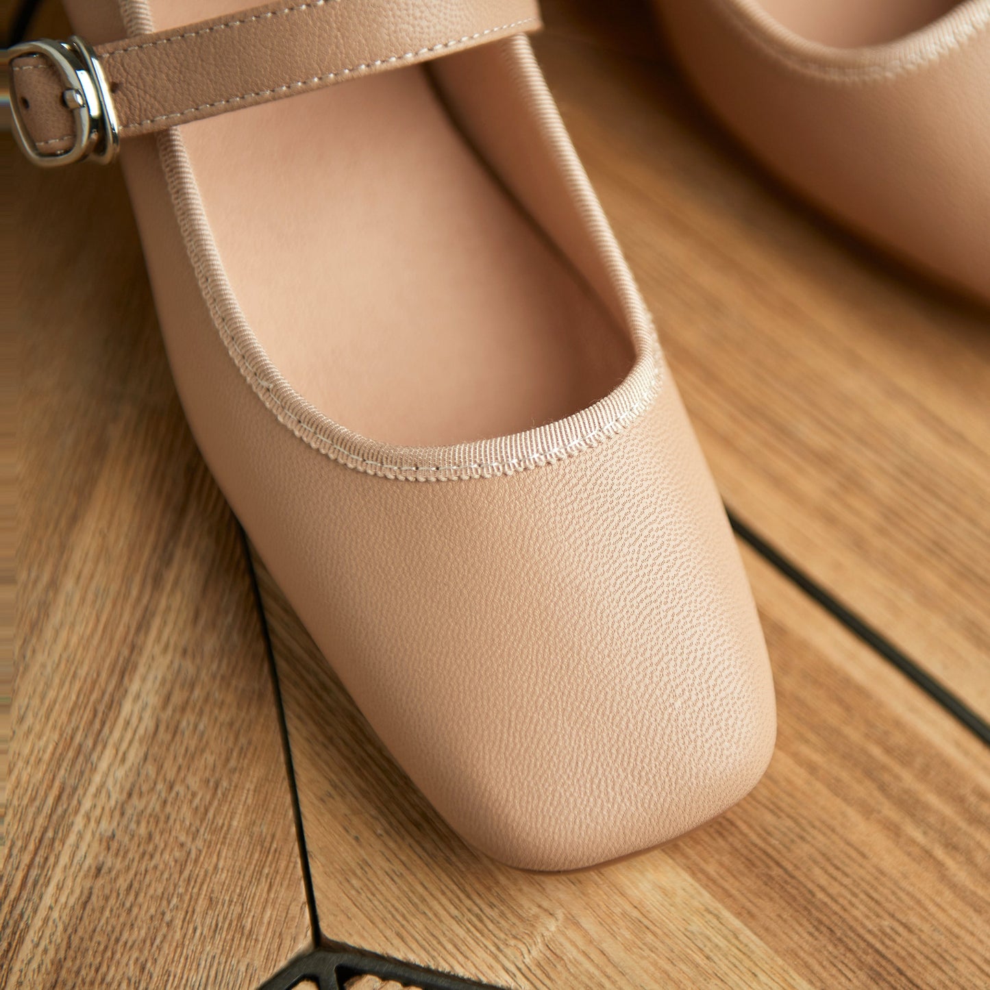 Nine Seven Women's Genuine Leather Square Toe Handmade Buckle Low Chunky Heels Casual Mary Jane Shoes