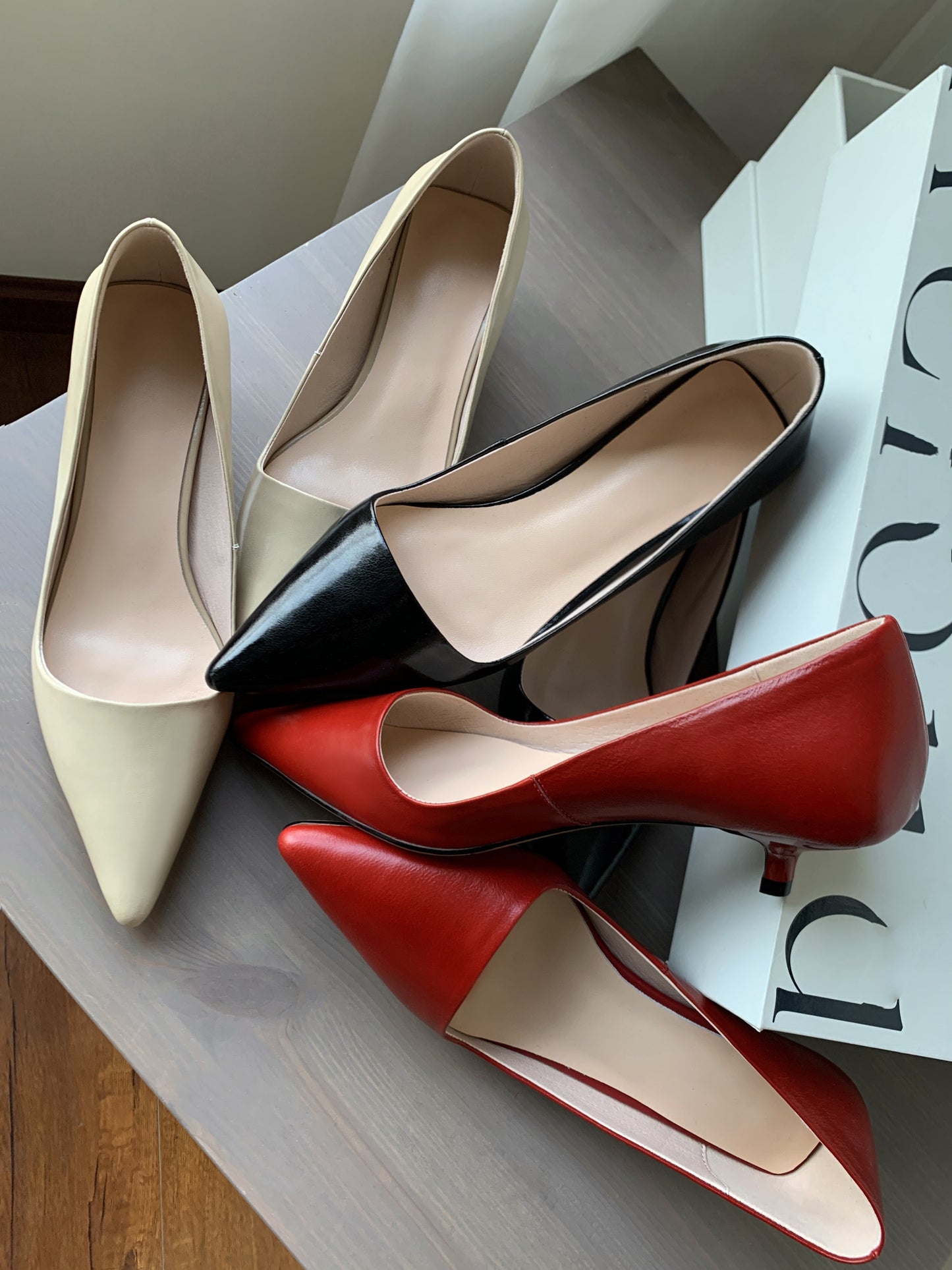 Nine Seven Women's Assorted Color Genuine Leather Handmade Ponted Toe Stylish Kitten Heel Pumps Shoes