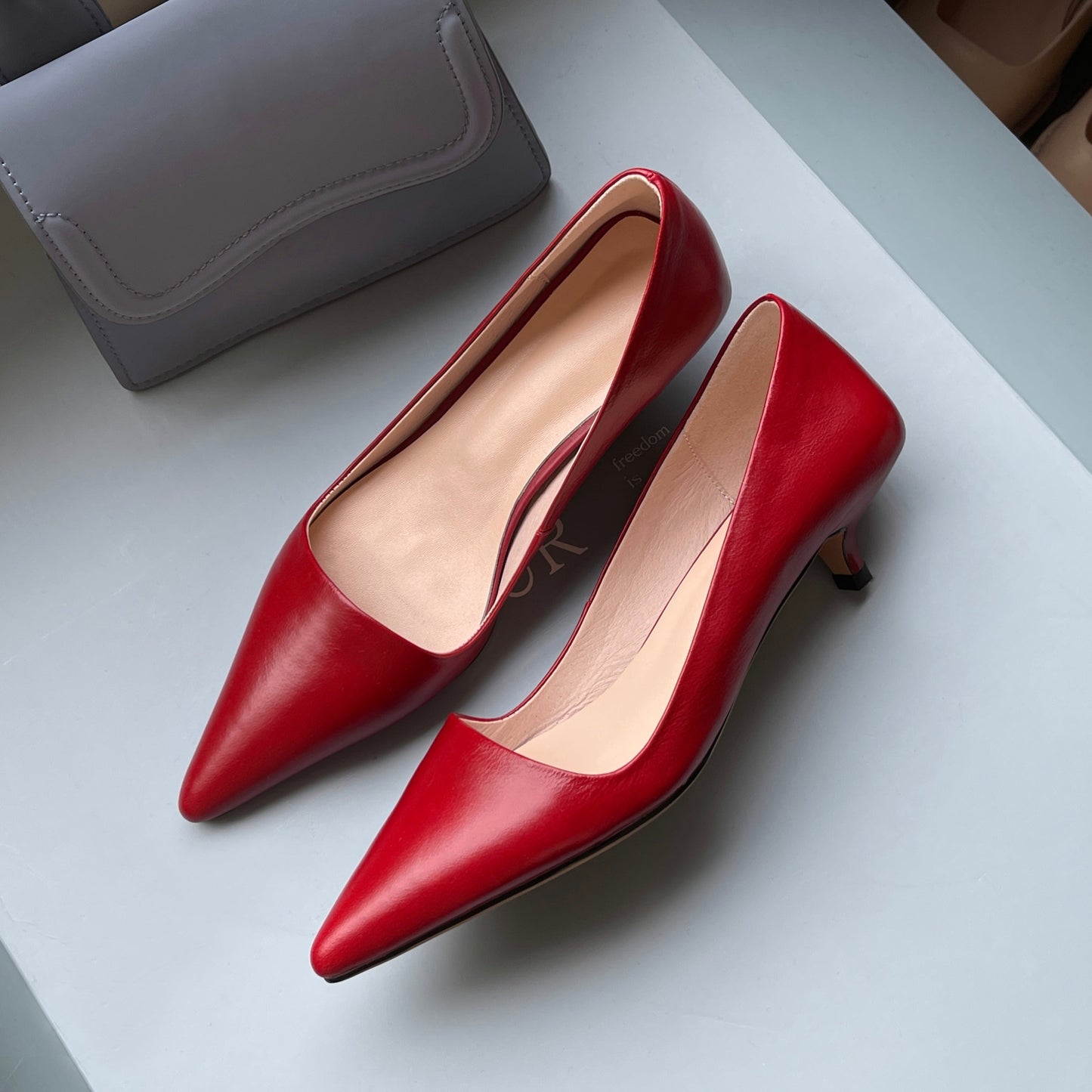 Nine Seven Women's Assorted Color Genuine Leather Handmade Ponted Toe Stylish Kitten Heel Pumps Shoes