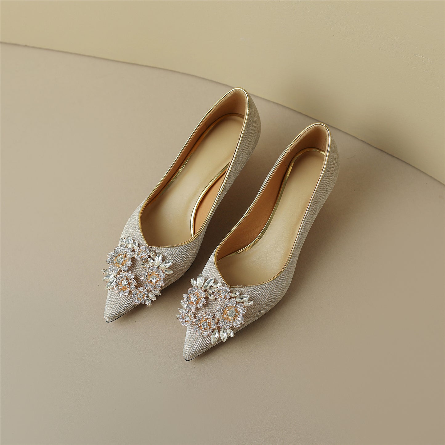 Nine Seven Glitter Rhinestone Pattern Kitten Heel Handmade Women's Pointed Toe Slip On Elegant Bridal Loafer Pumps
