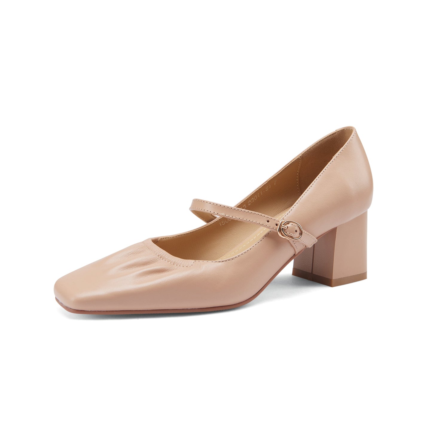 Nine Seven Women's Handmade Genuine Leather Square Toe Mid Block Heel Buckle Closure Creases Mary Jane Pumps