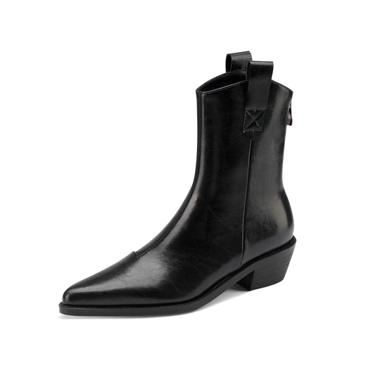 Nine Seven Genuine Leather Women's Pointed Toe Back Zip Up Handmade Chunky Heels Stylish Western Boots
