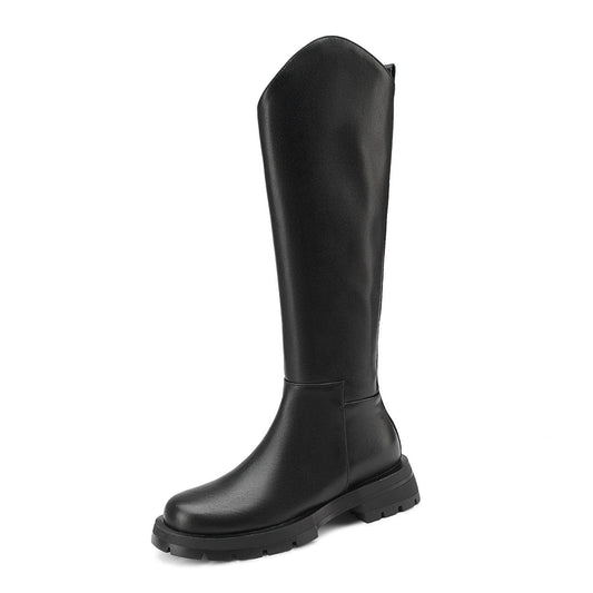 Nine Seven Women's Genuine Leather Round Toe Handmade Platform Side Zipper Chic Irregular Knight Boots