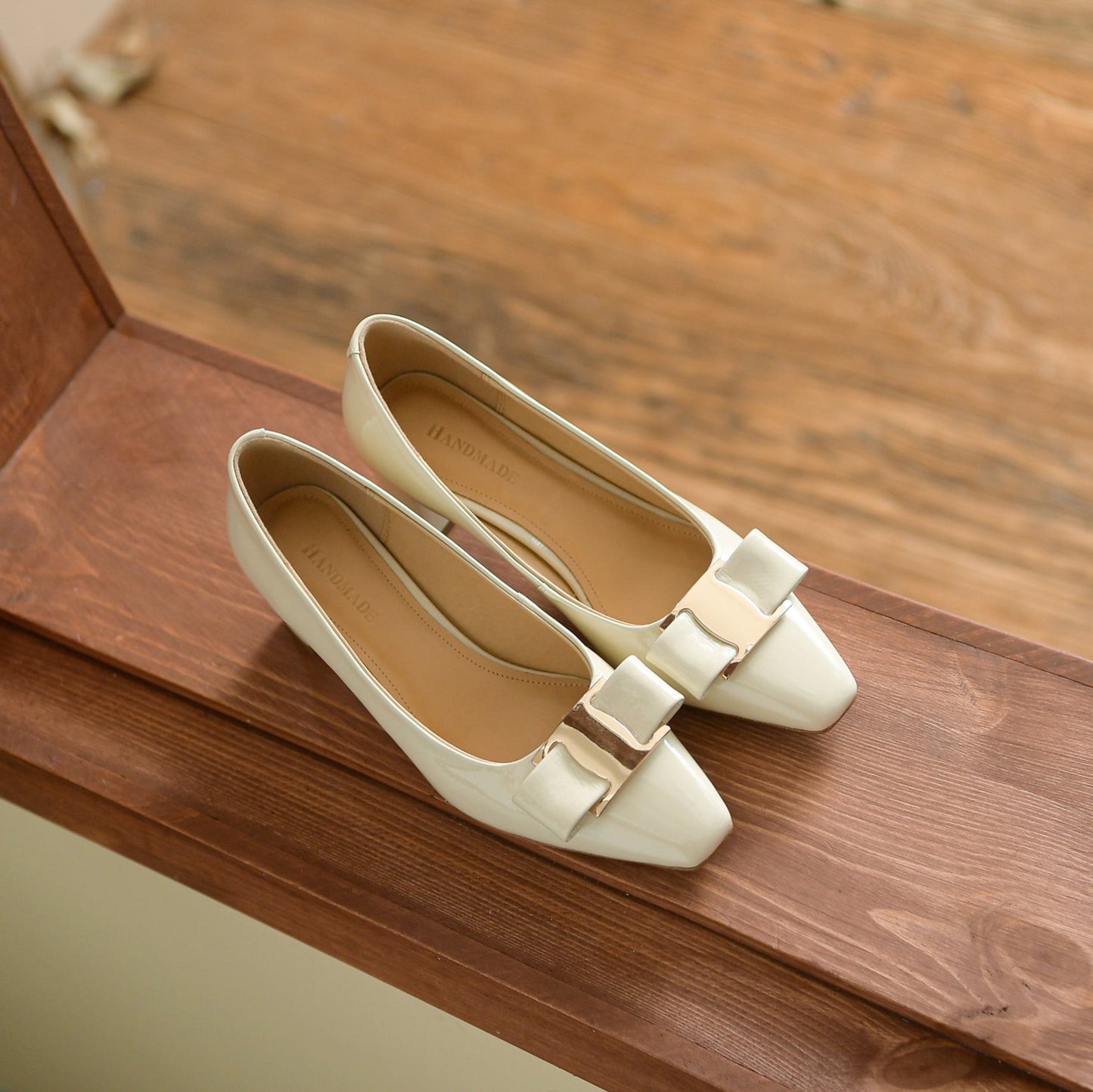 Nine Seven Women's Glossy Patent Leather Handmade Little Square Toe Comfortable Chunky Heel Office Pumps