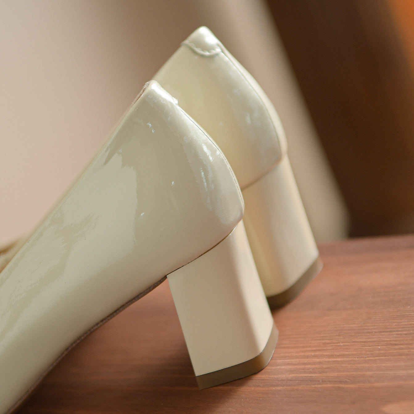 Nine Seven Women's Glossy Patent Leather Handmade Little Square Toe Comfortable Chunky Heel Office Pumps