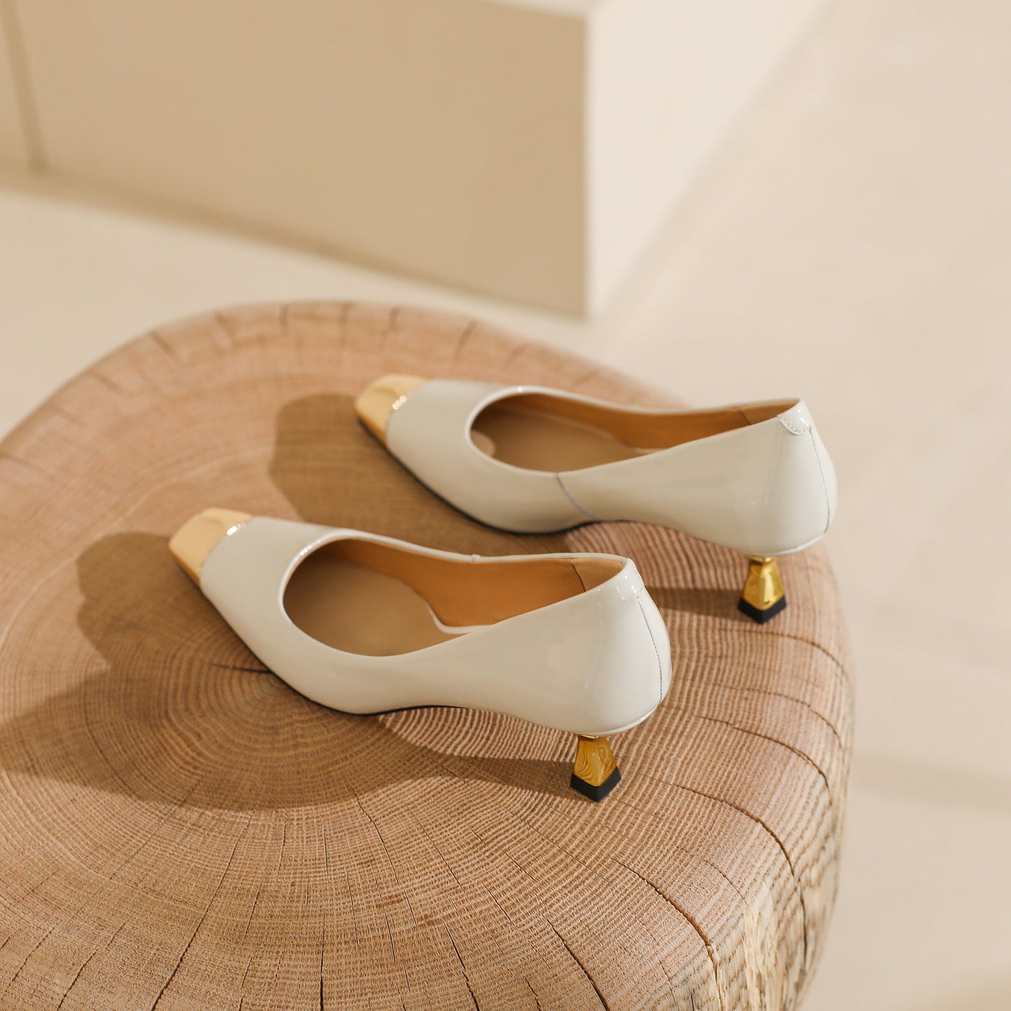 Nine Seven Handmade Cap Toe Women's Patent Leather Stiletto Mid Heel Stylish Pumps Shoes