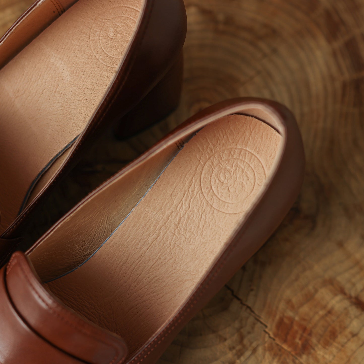 Nine Seven Women's Square Toe Handmade Genuine Leather Mid Chunky Heels Slip On Vintage Pumps Shoes