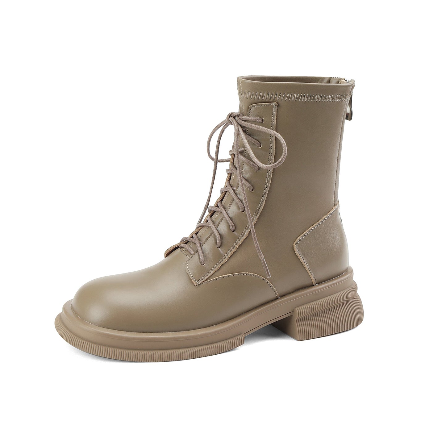 Nine Seven Women's Genuine Leather Round Toe Handmade Selftie Back Zip Up Chic Mid Calf Boots with Platform