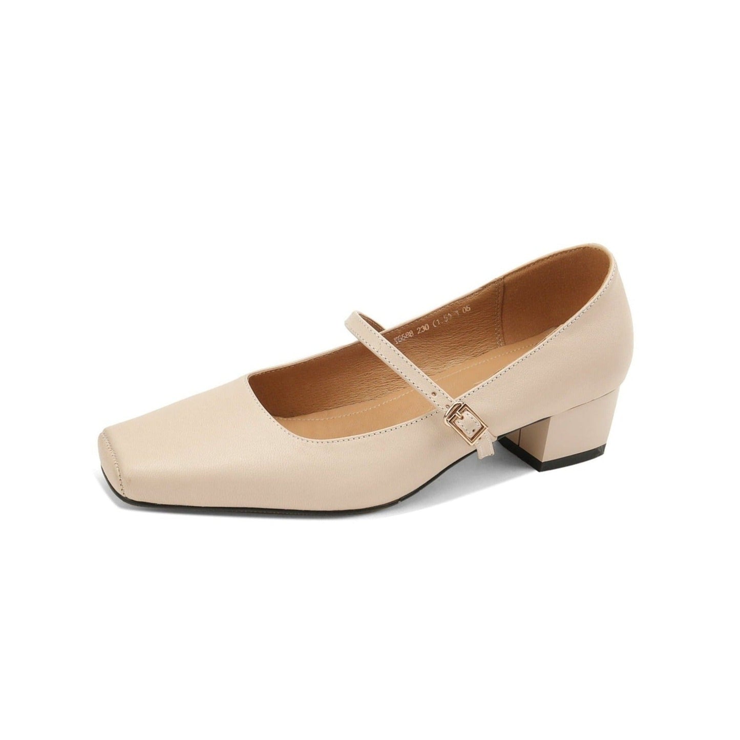 Nine Seven Women's Genuine Leather Handmade Square Toe Mid Heel Buckle Mary Jane Dress Pumps