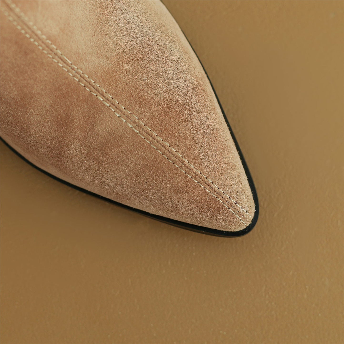 Nine Seven Handmade Women's Suede Leather Buckle Side Zipper Pointed Toe Mid Chunky Heel Ankle Boots