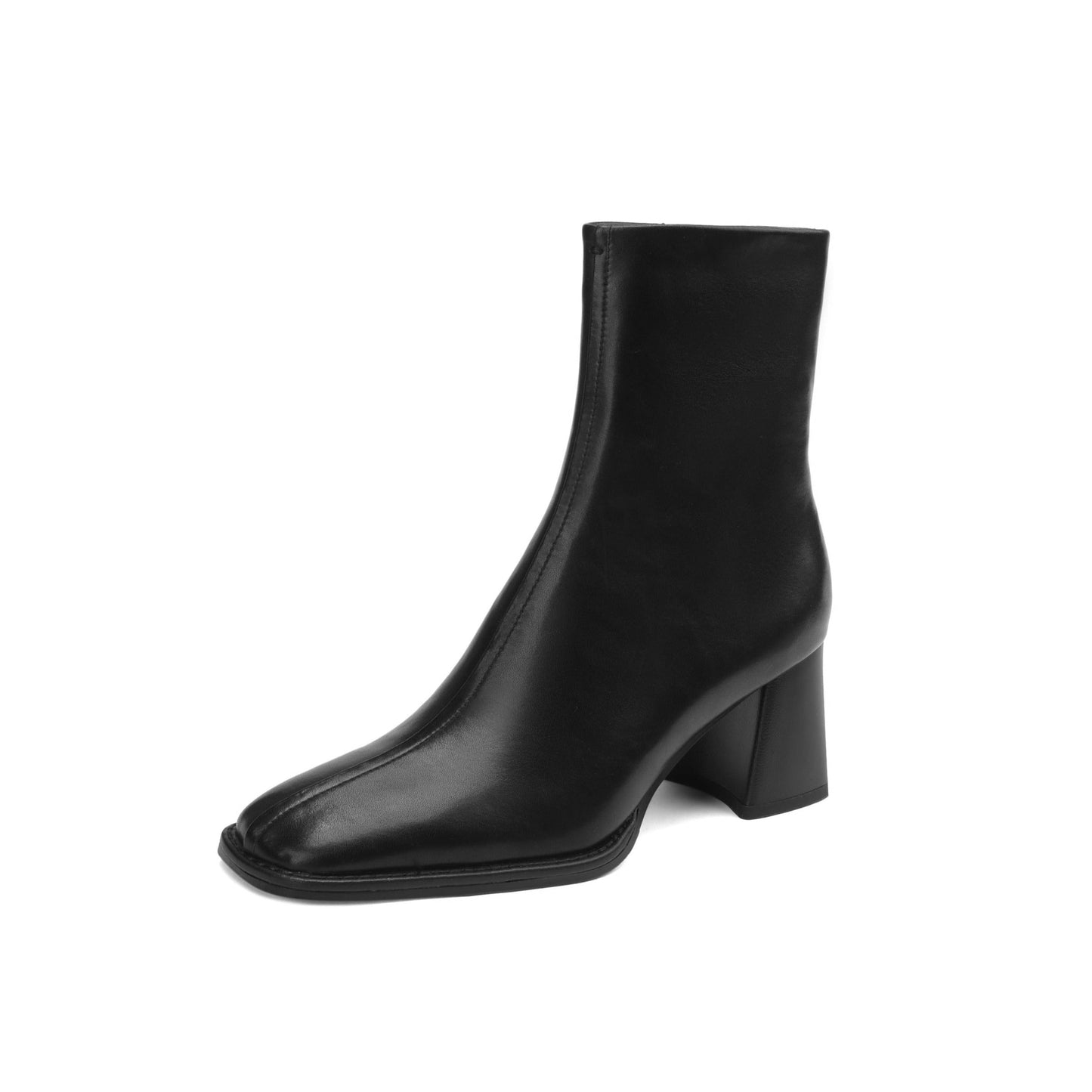 Nine Seven Handmade Women's Genuine Leather Sexy Square Toe Mid Block Heel Side Zipper Casual