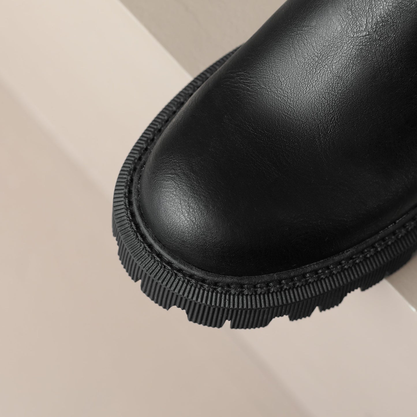Nine Seven Handmade Women's Leather Patchwork Side Zip Round Toe Low Block Heel Platform Boots