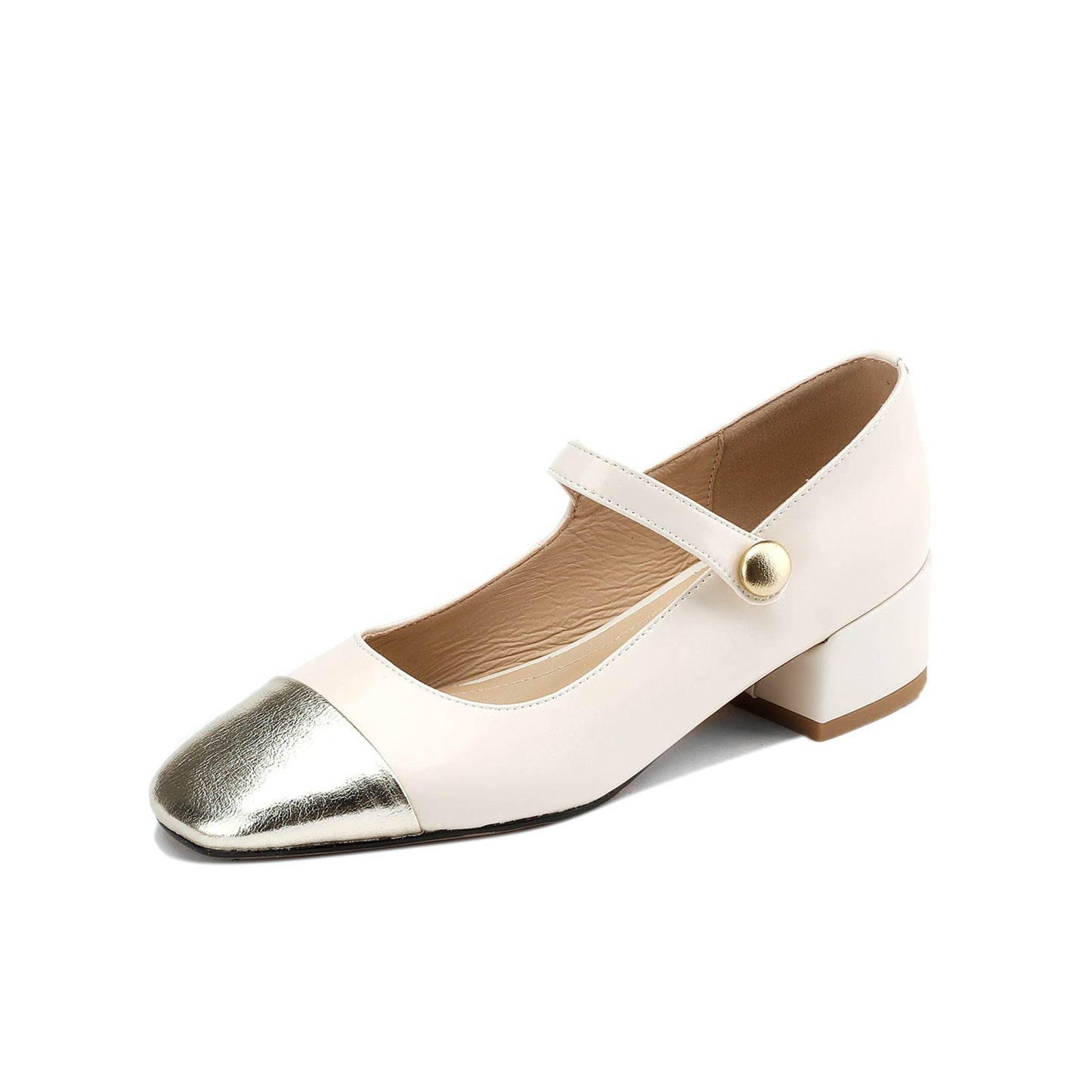 Nine Seven Handmade Women's Genuine Leather Square Toe Block Heel Stretch Band Mary Jane Pumps