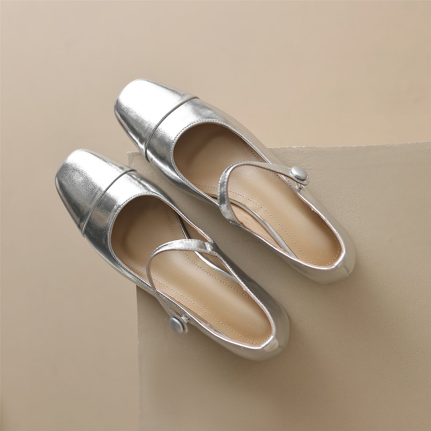 Nine Seven Handmade Women's Genuine Leather Square Toe Block Heel Stretch Band Mary Jane Pumps