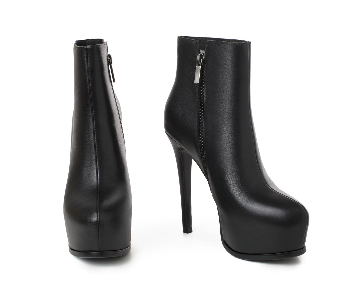 Nine Seven Women's Genuine Leather Clear Pointed Toe Handmade Side Zip Up Sexy High Stiletto Heel Ankle Booties with Platform