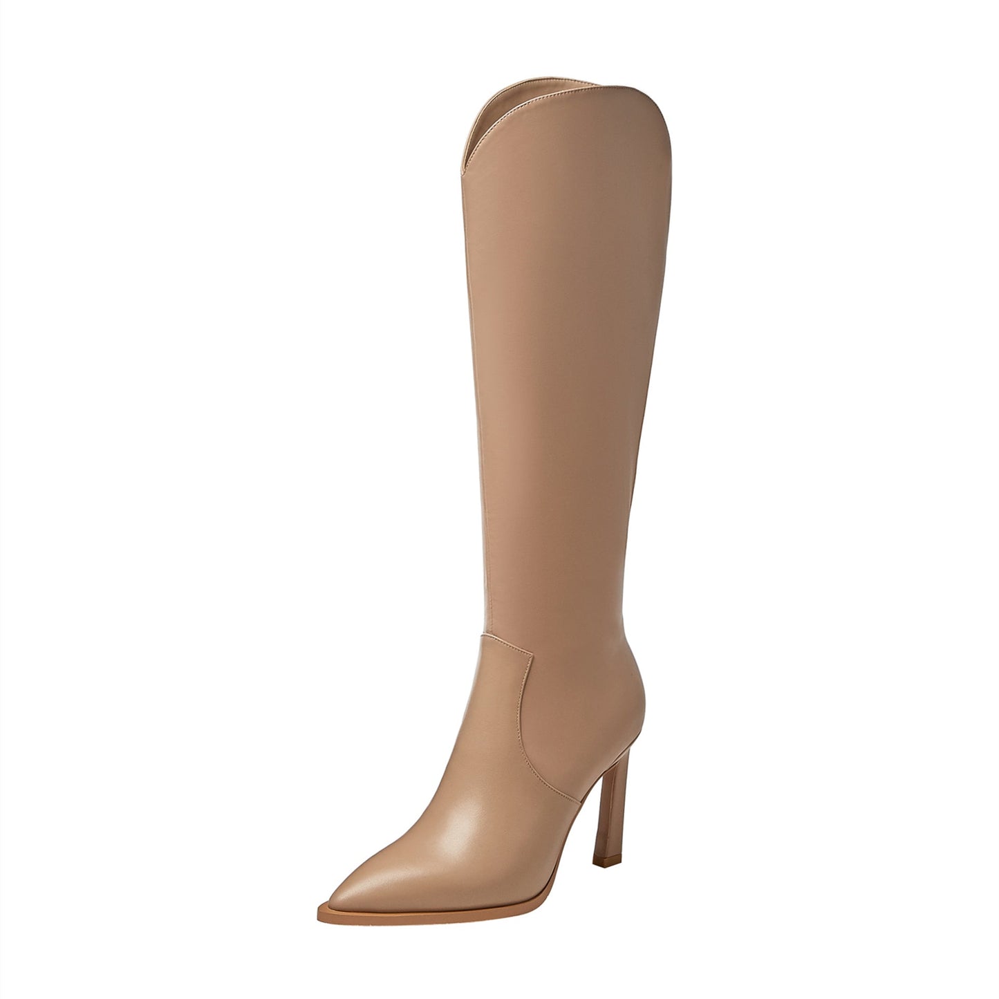 Nine Seven Women's Genuine Leather Pointed Toe Handmade Stiletto Heels Half Side Zipper Stylish Knee High Boots