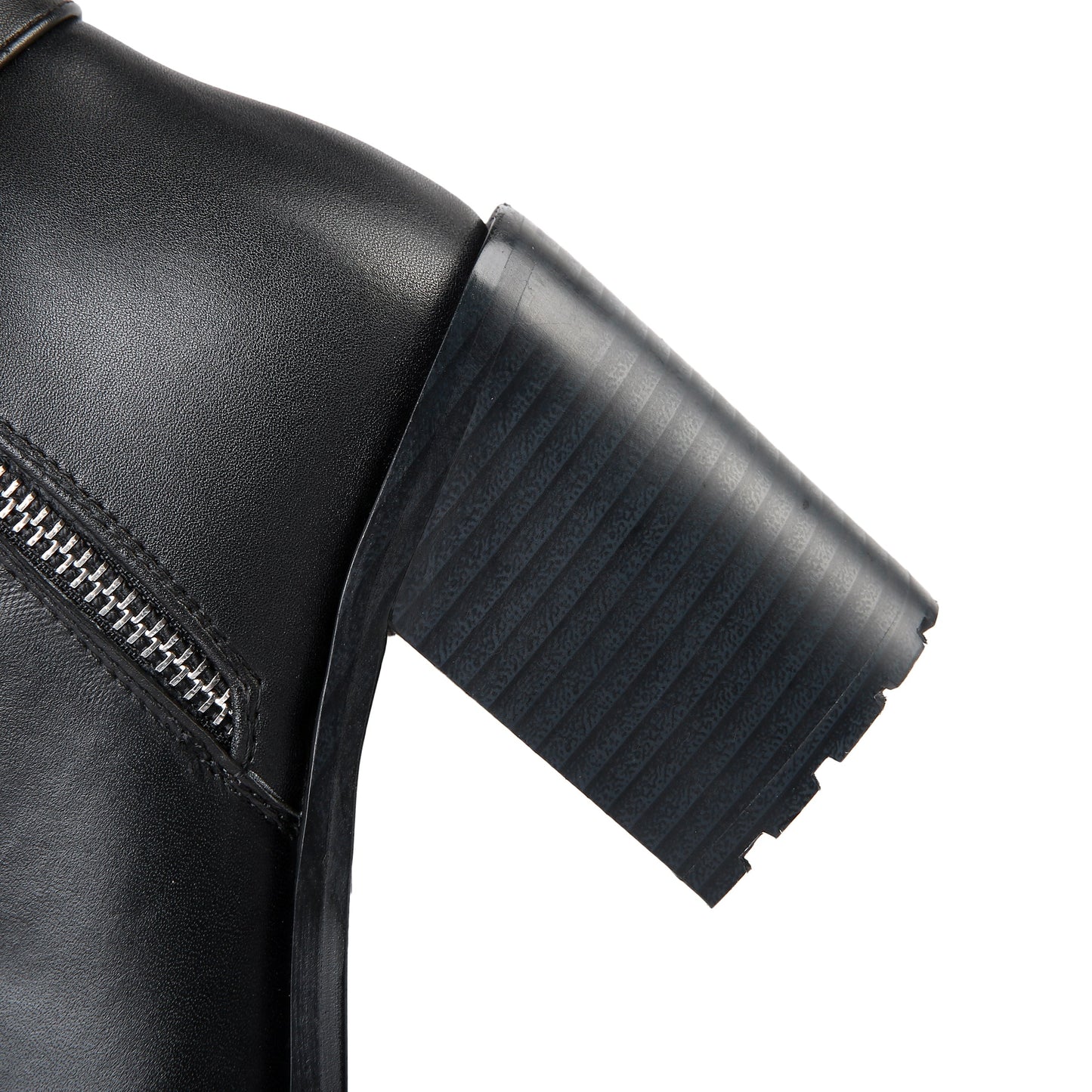 Nine Seven Women's Genuine Leather Round Toe Handmade Buckled Dual Zippers High Chunky Heels Stylish Knee High Boots