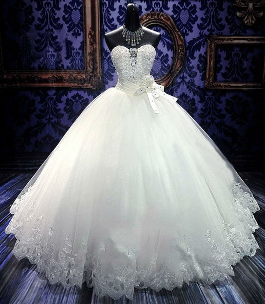 Nine Seven Crystal Sequins Sleeveless Lace Up Ball Grown Princess Wedding Dress