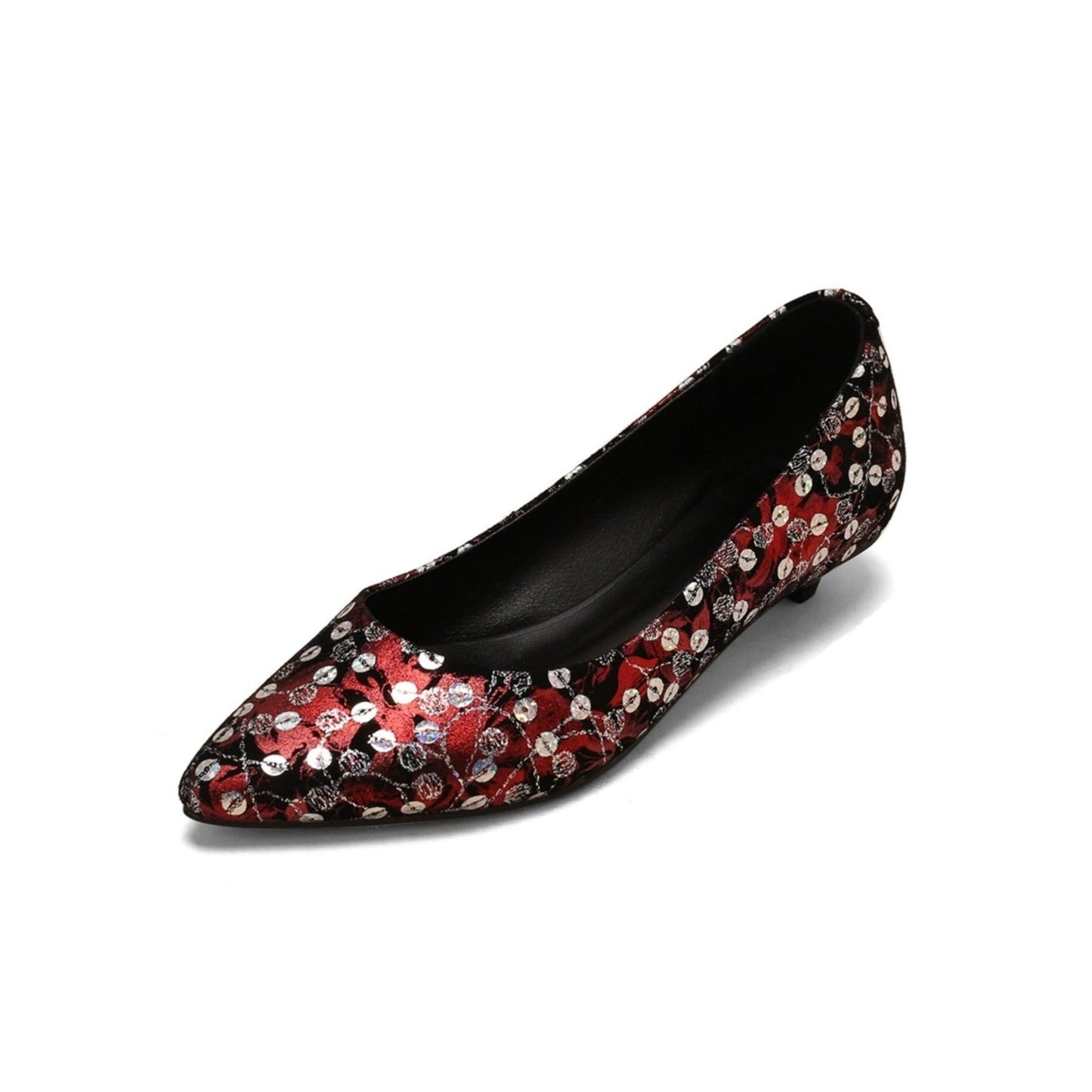 Nine Seven Women's Pointed Toe Genuine Leather Handmade Low Heel Slip On Unique Pump Shoes