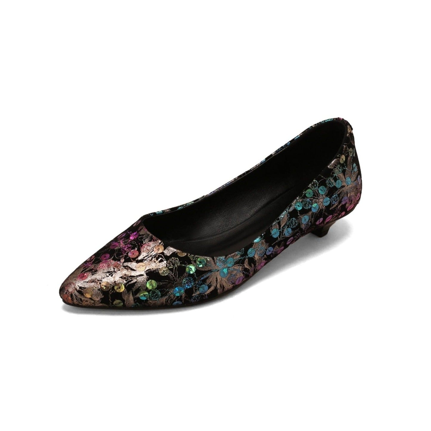 Nine Seven Women's Pointed Toe Genuine Leather Handmade Low Heel Slip On Unique Pump Shoes