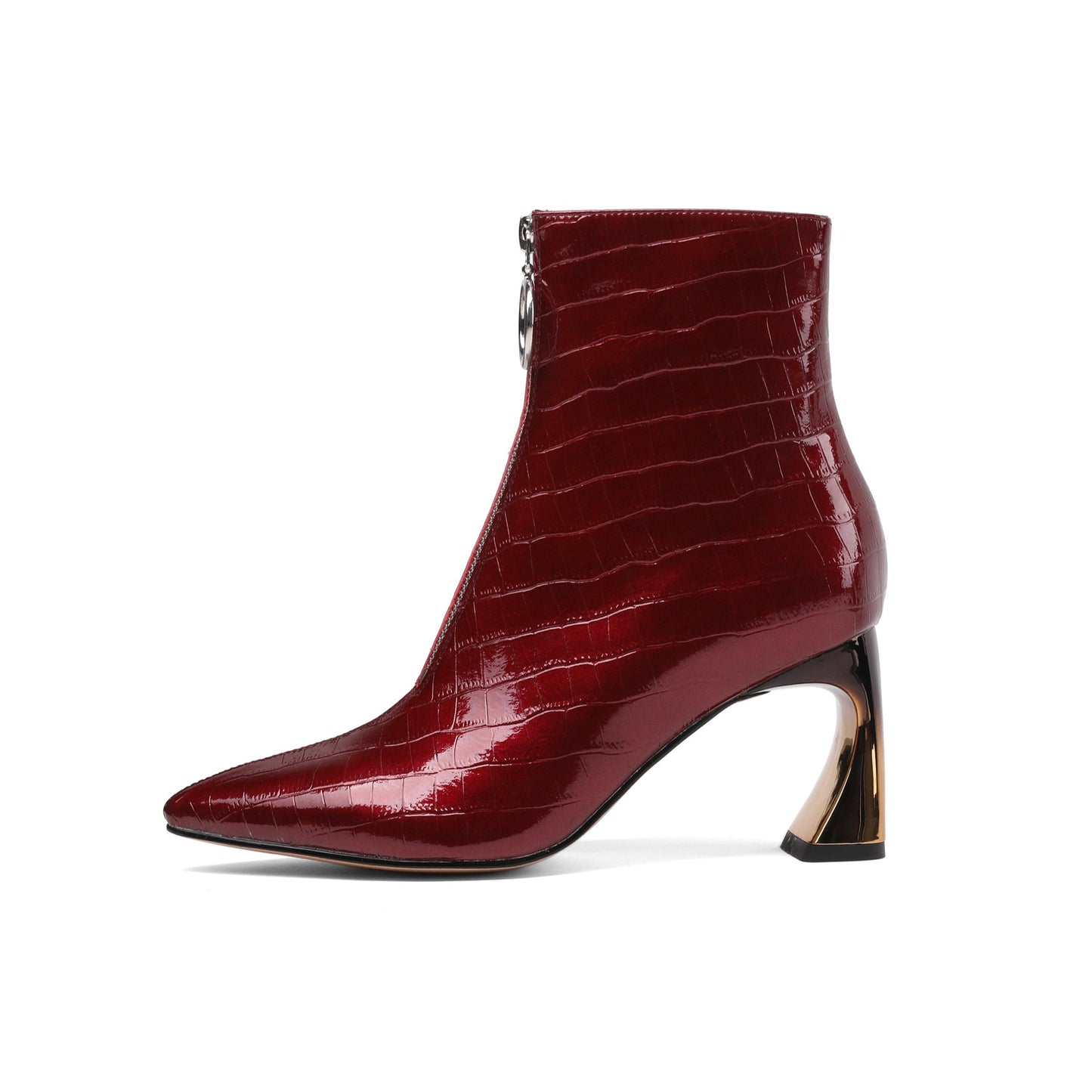 Nine Seven Women's Genuine Leather Pointed Toe Handmade Front Zip Strange Mid Heel Stylish Bootie