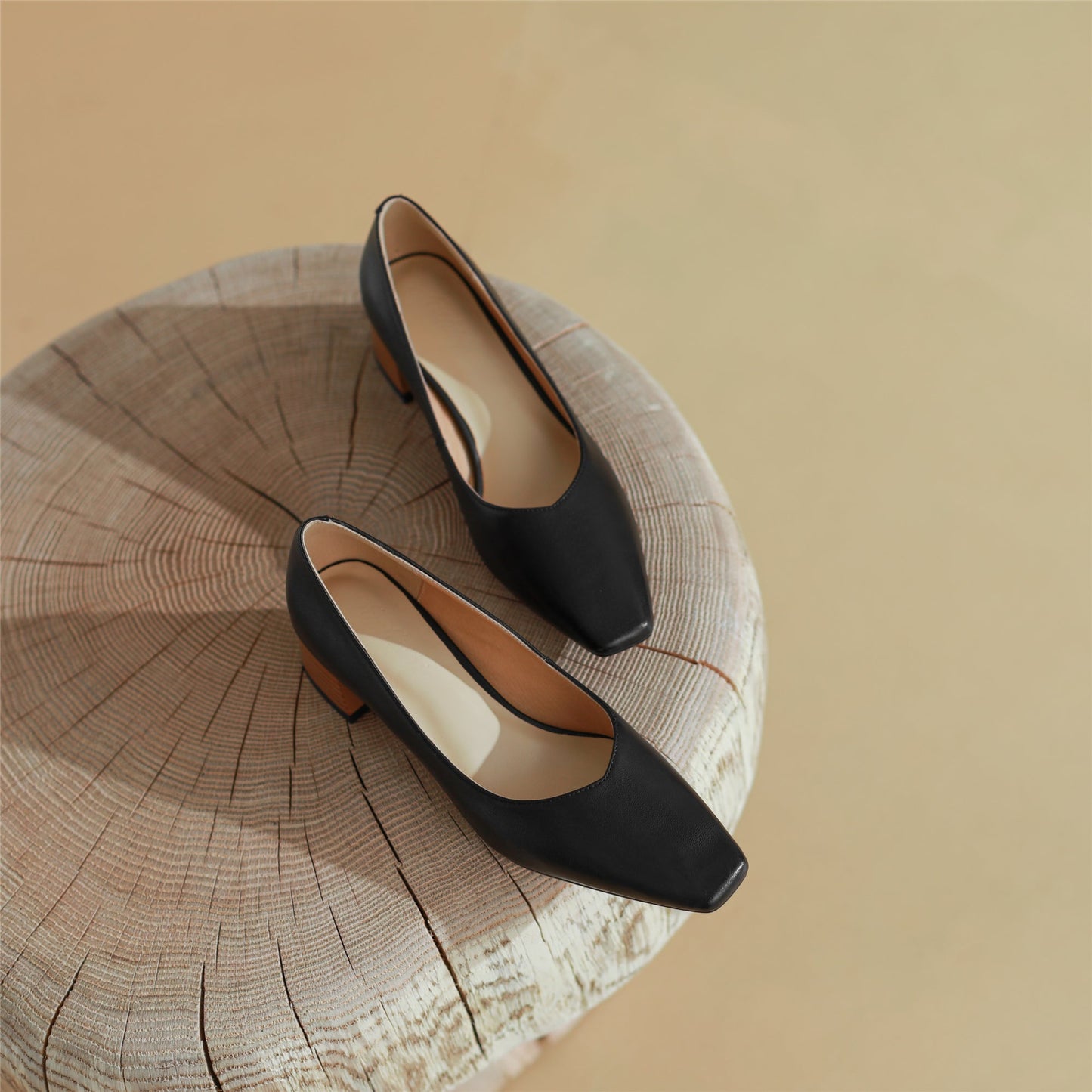 Nine Seven Women's Square Toe Genuine Leather Handamde Low Chunky Heel Casual Loafers