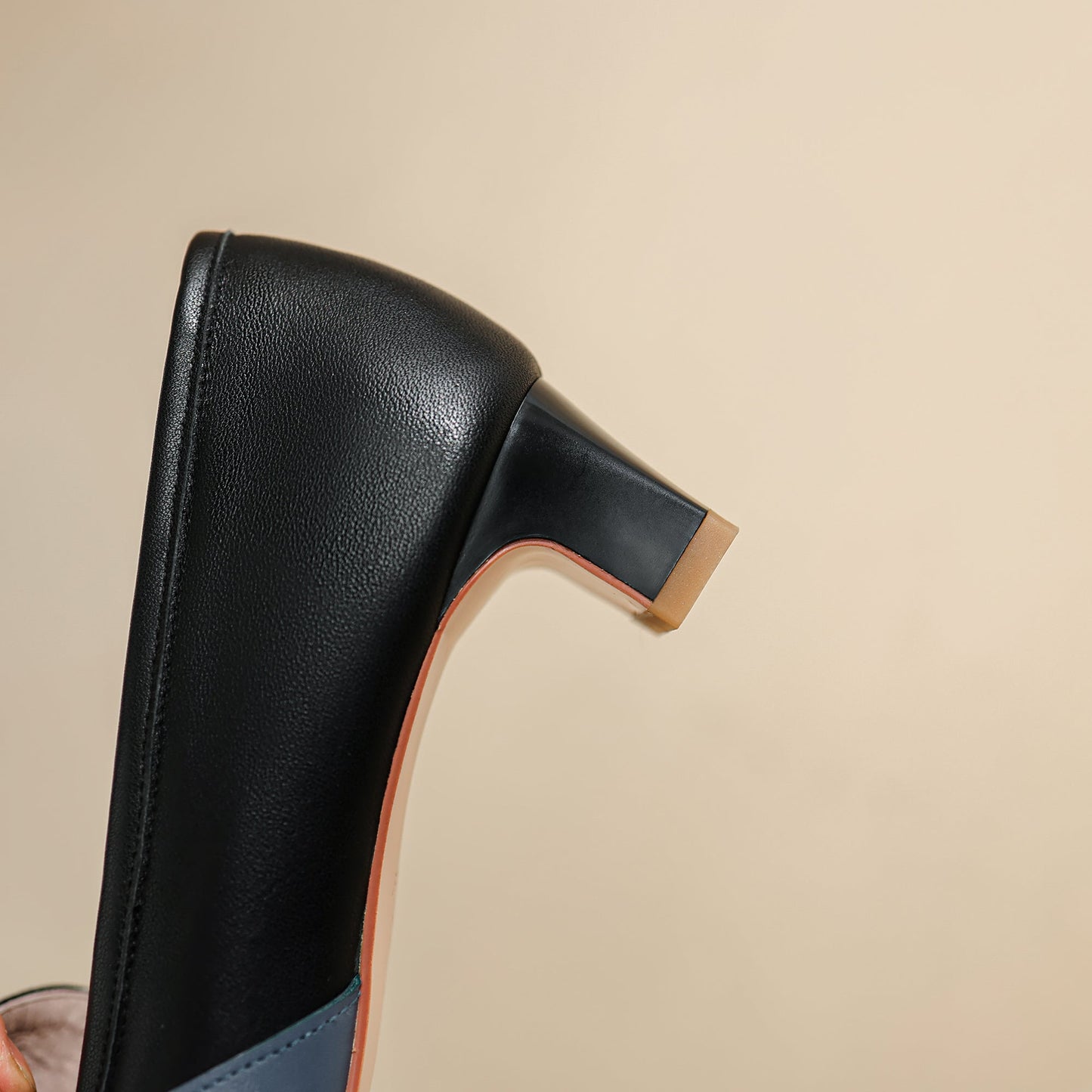 Nine Seven Women's Square Toe Genuine Leather Handmade Low Heels Slip On Casual Pumps Shoes